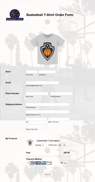Basketball T Shirt Order Form Template