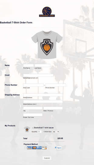 Basketball T Shirt Order Form Template