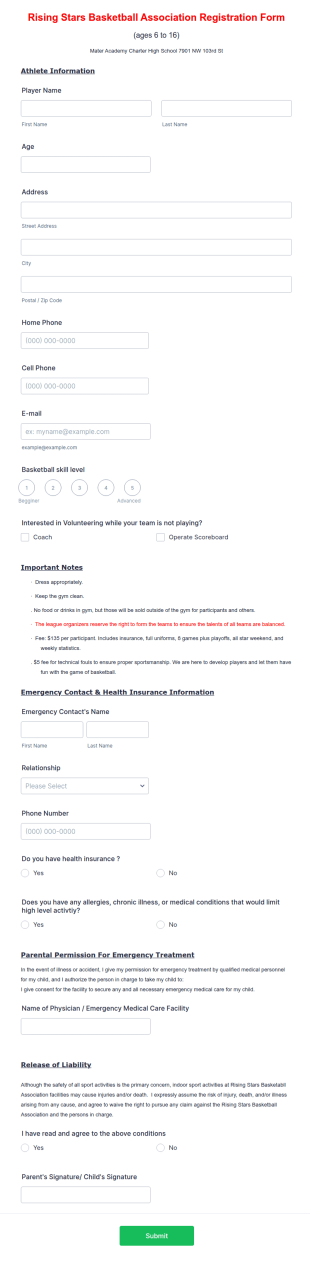 Basketball Tournament Registration Form Template