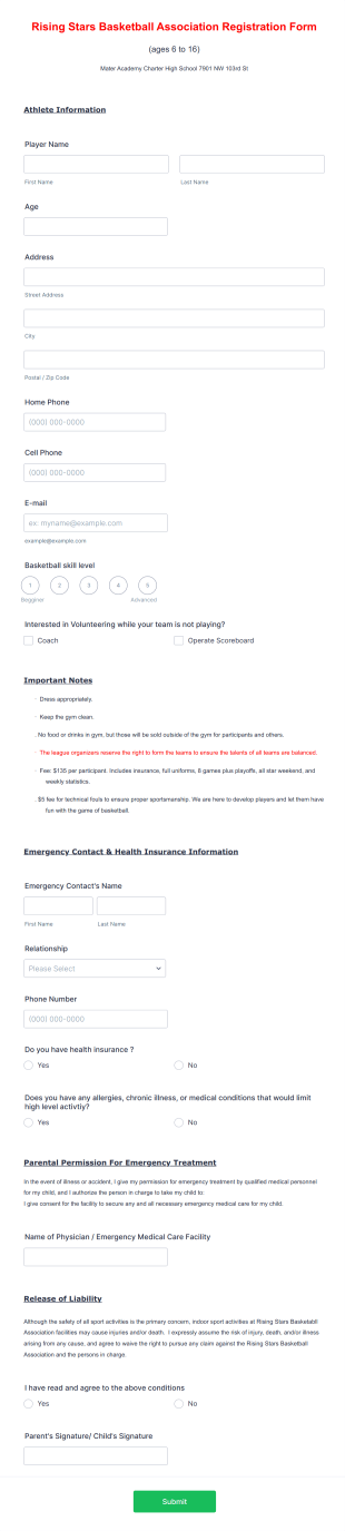 Basketball Tournament Registration Form Template