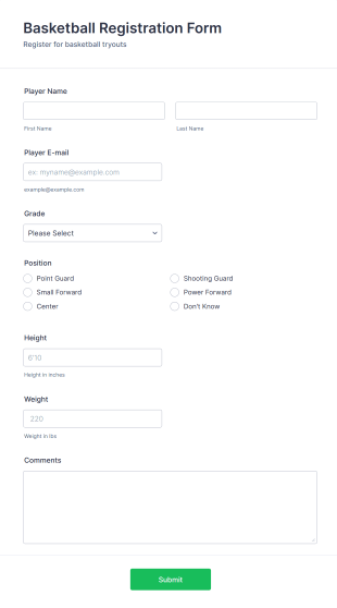 Basketball Tryout Registration Form Template