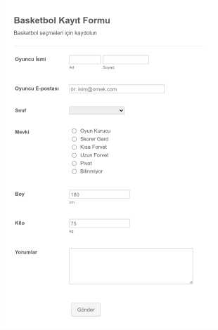 Basketbol Deneme Kayıt Form Template