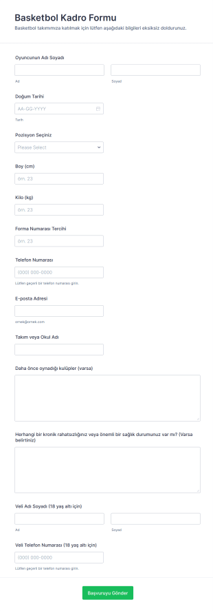 Basketbol Kadro Form Template