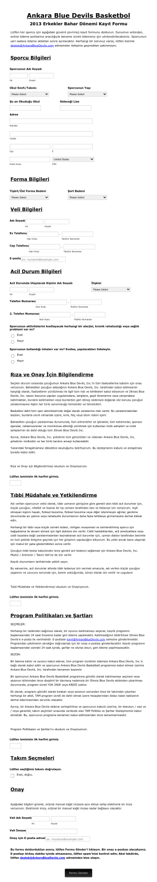 Basketbol Seçmeleri Için Form Template