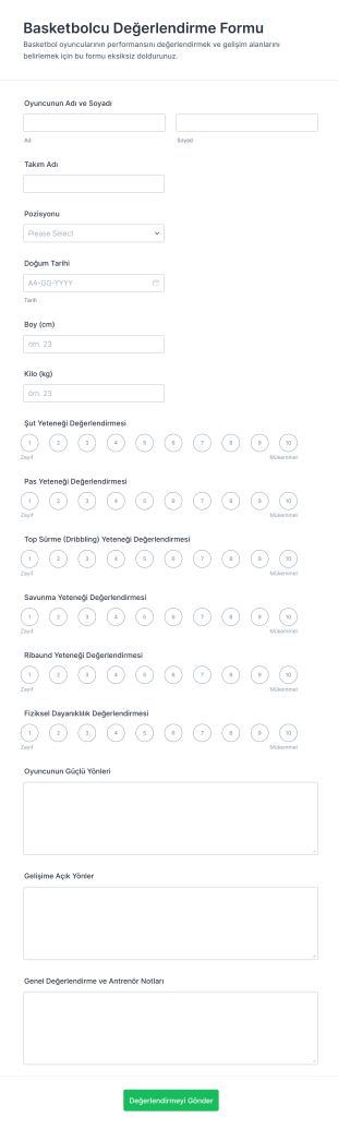 Basketbolcu Değerlendirme Form Template