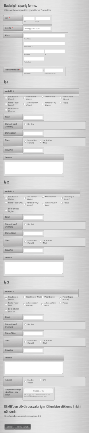 Baskı Sipariş Form Template