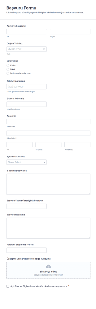 Başvuru Kaydı Form Şablonu