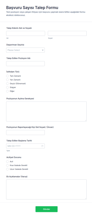 Başvuru Sayısı Talep Form Şablonu