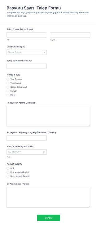 Başvuru Sayısı Talep Form Şablonu