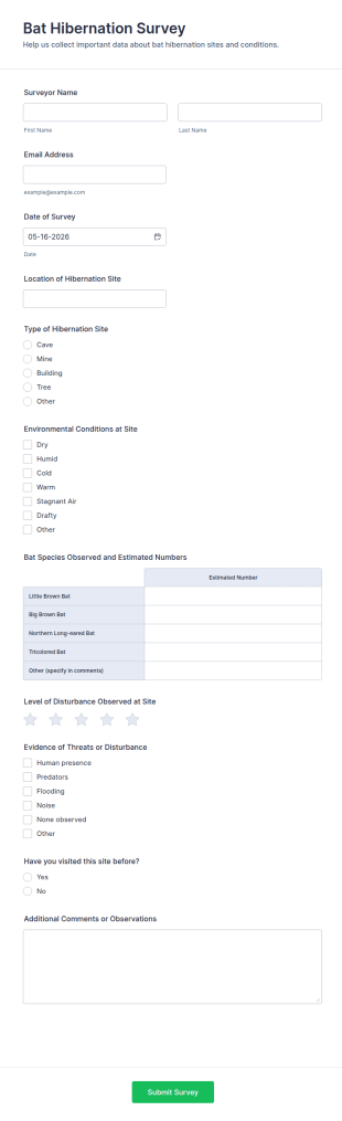 Bat Hibernation Survey Form Template