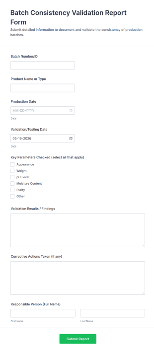 Batch Consistency Validation Report Form Template
