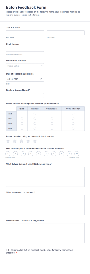 Batch Feedback Form Template