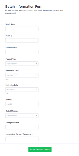 Batch Information Form Template