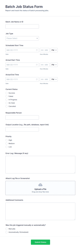 Batch Job Status Form Template