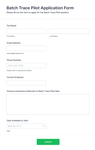 Batch Trace Pilot Application Form Template