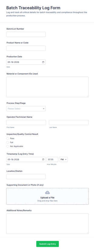 Batch Traceability Log Form Template