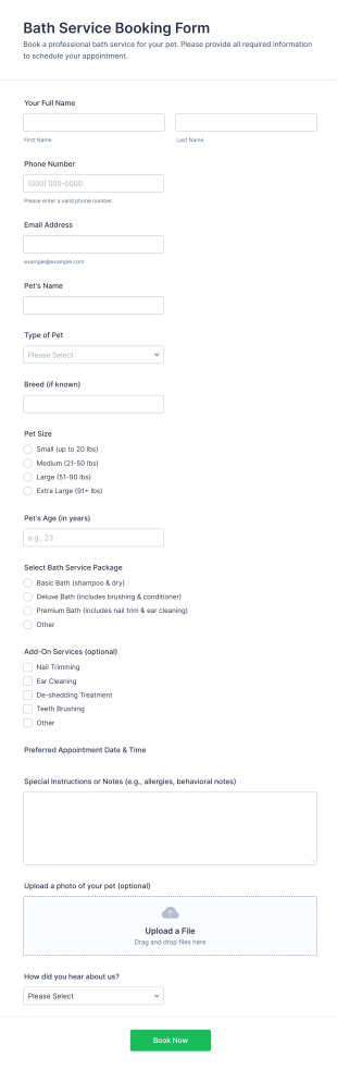 Bath Service Booking Form Template