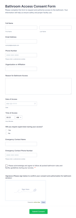 Bathroom Access Consent Form Template