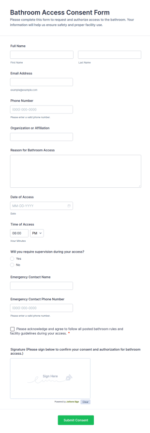 Bathroom Access Consent Form Template