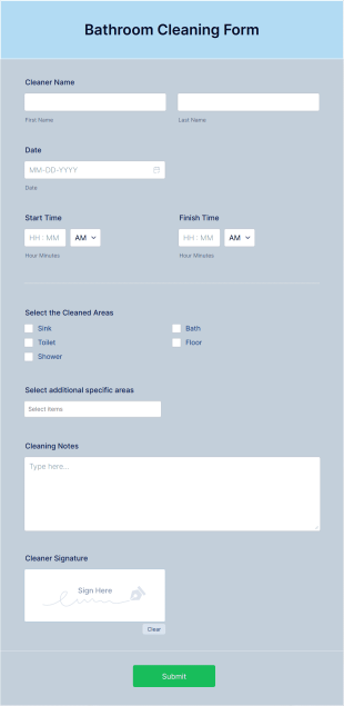 Bathroom Cleaning Form Template