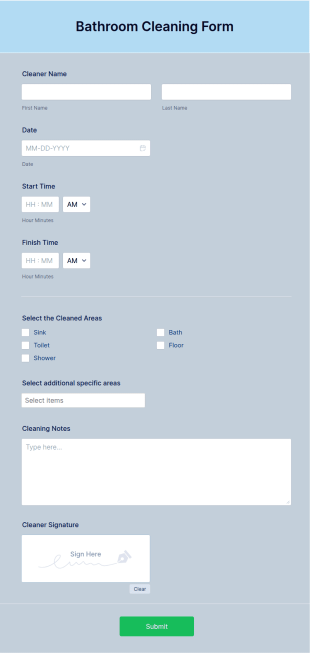 Bathroom Cleaning Form Template