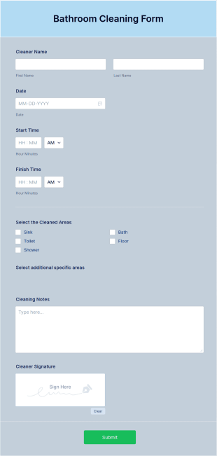 Bathroom Cleaning Form Template