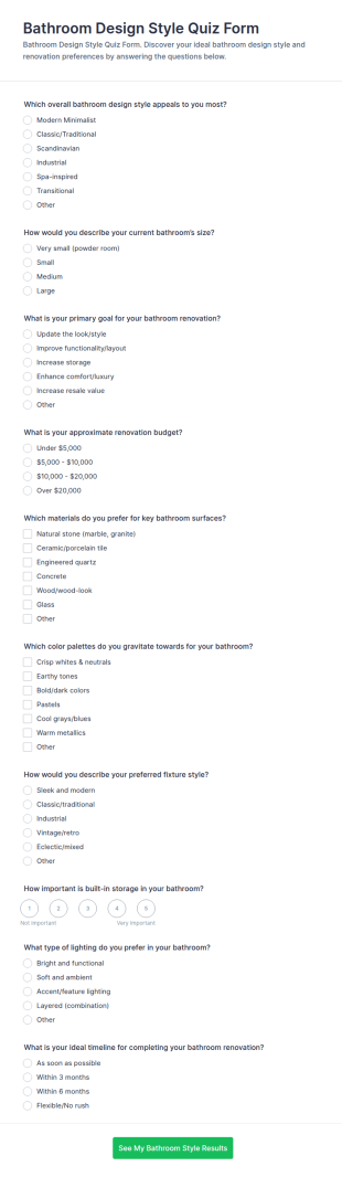 Bathroom Design Style Quiz Form Template