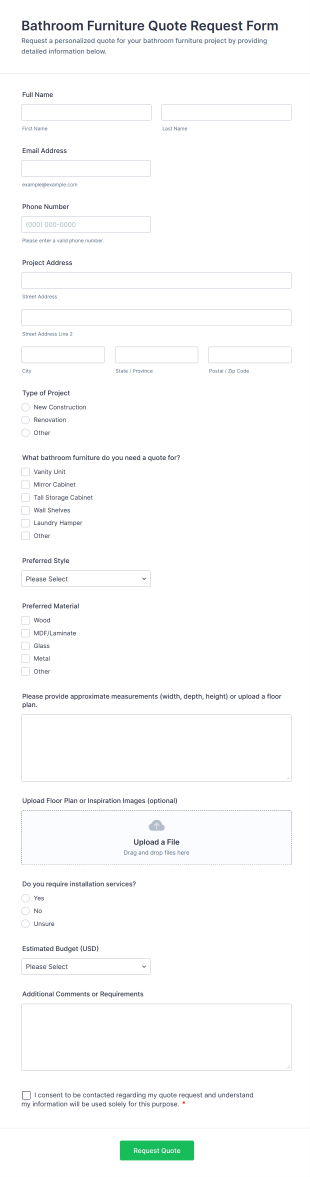 Bathroom Furniture Quote Request Form Template