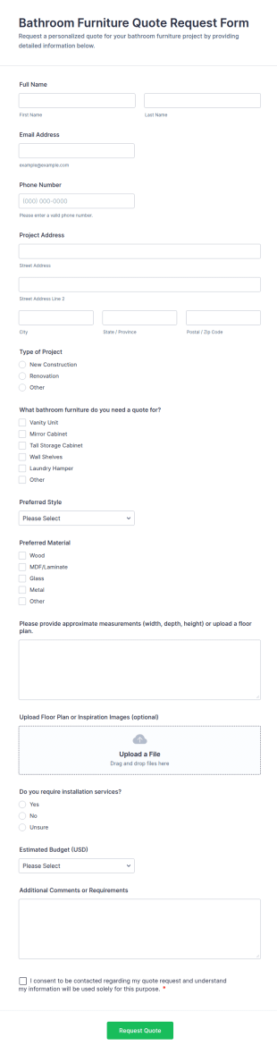 Bathroom Furniture Quote Request Form Template