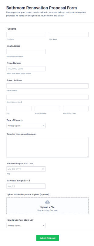 Bathroom Renovation Proposal Form Template