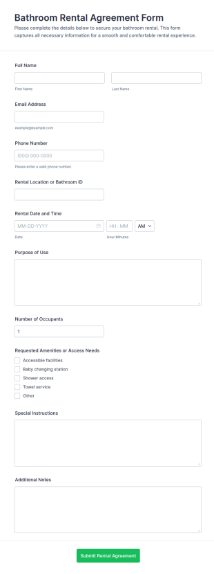 Bathroom Rental Agreement Form Template