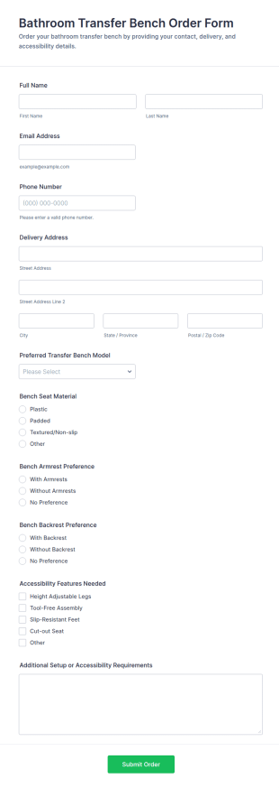 Bathroom Transfer Bench Order Form Template