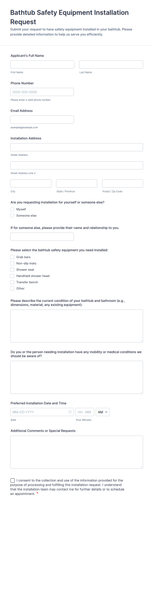Bathtub Safety Equipment Installation Request Form Template