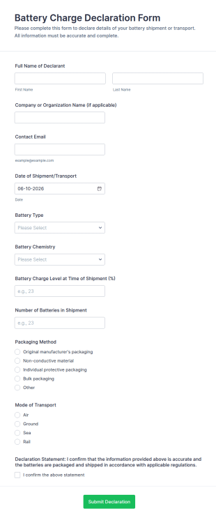 Battery Charge Declaration Form Template