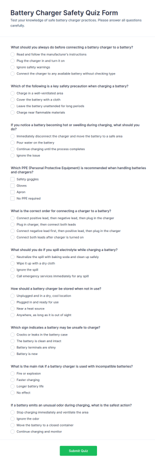 Battery Charger Safety Quiz Form Template