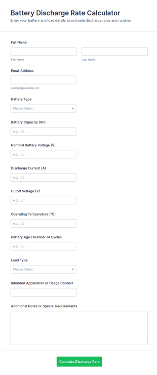Battery Discharge Rate Calculator Form Template