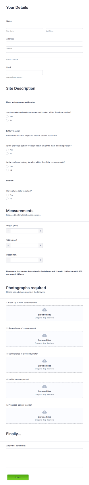 Battery Self Survey Form Template