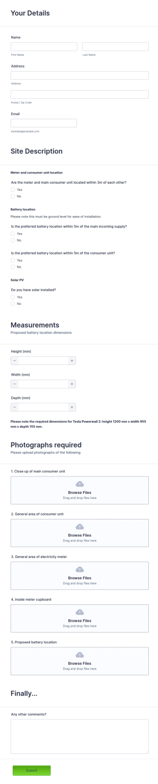Battery Self Survey Form Template