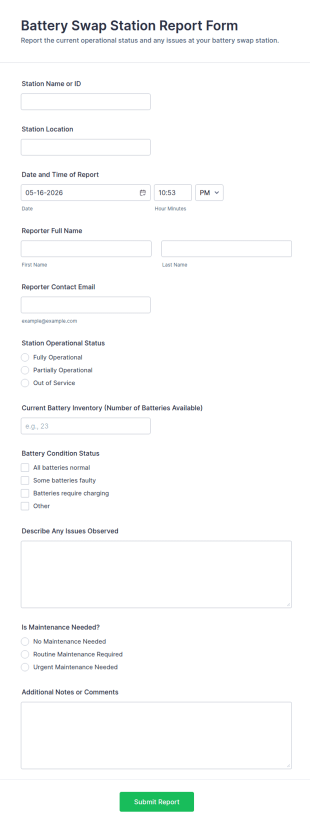 Battery Swap Station Report Form Template