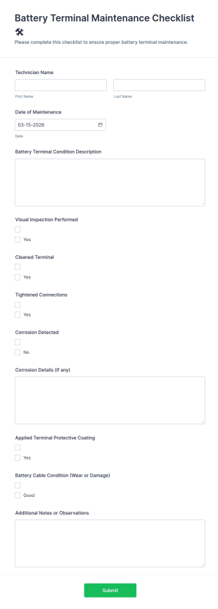 Battery Terminal Maintenance Checklist 🛠️ Form Template