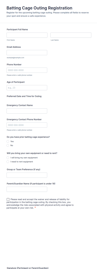 Batting Cage Outing Registration Form Template