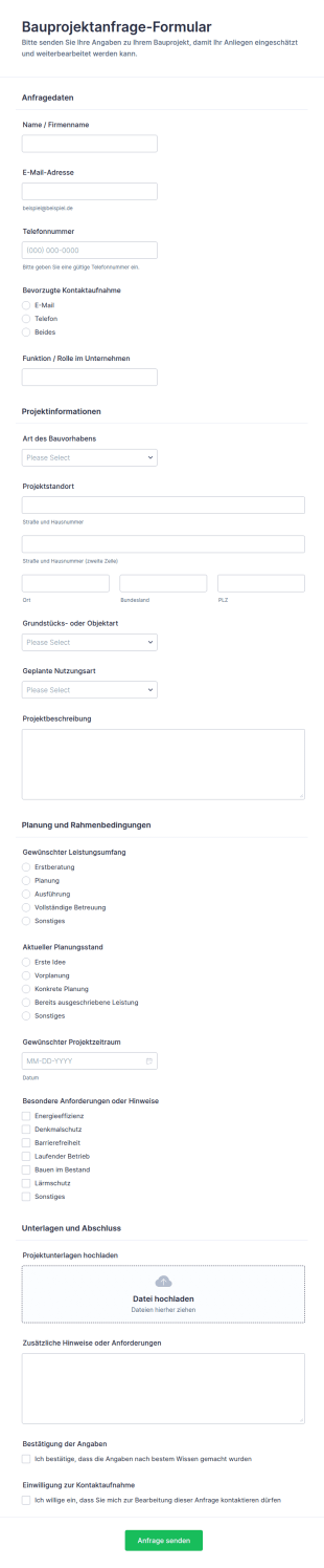 Bauanfrage Formular