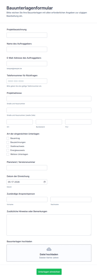 Bauantrag Einreichungsformular