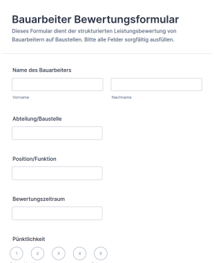 Bauarbeiter Bewertungsformular