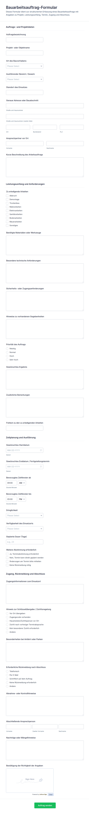 Bauauftrag Form