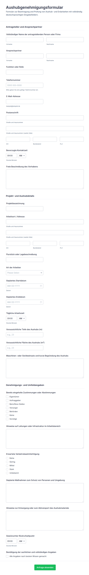 Baugruben Und Aushubgenehmigung Formular