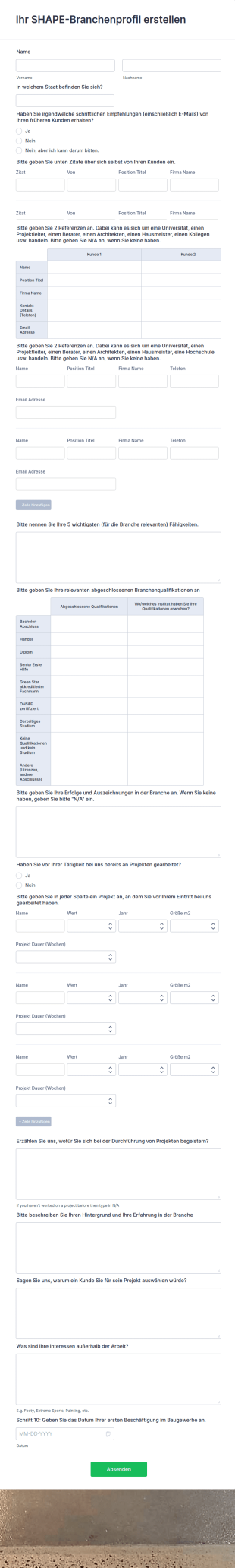 Baujob Bewerbungsformular