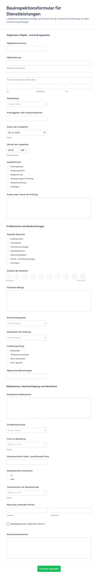 Bauleistungs Inspektionsbericht Form