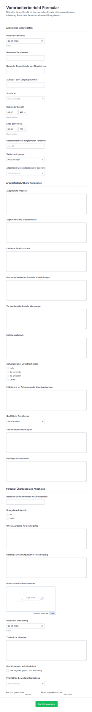 Bauleiterbericht Form