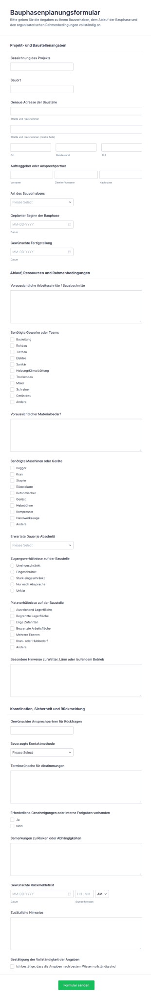 Bauphasenplanungsformular